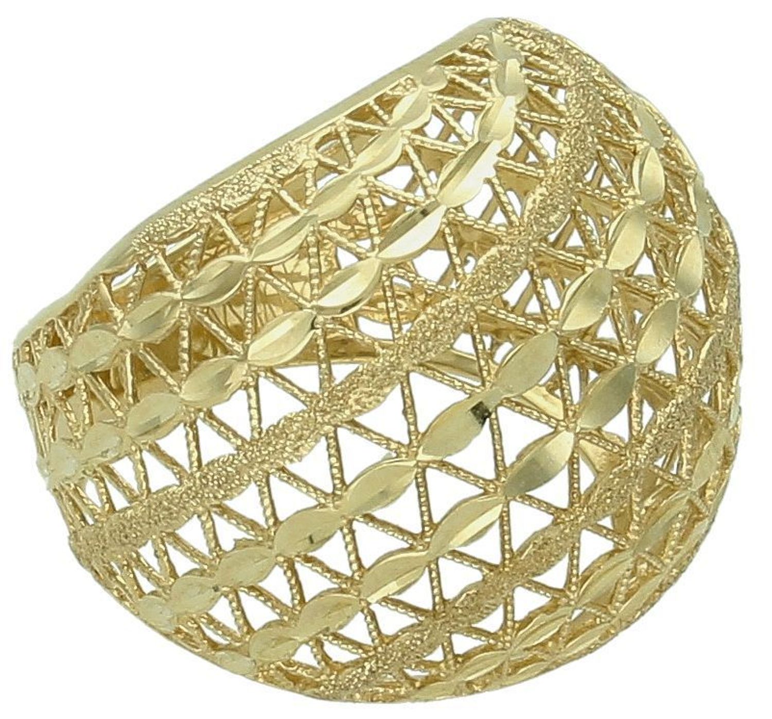 Złoty pierścionek szeroki z ażurowym wzorem próba 585, PI 2245. Szerokość pierścionka podkreśla ażurowy design, sprawiając, że jest on bardzo wyrazisty i stanowi doskonały akcent w 1.jpg